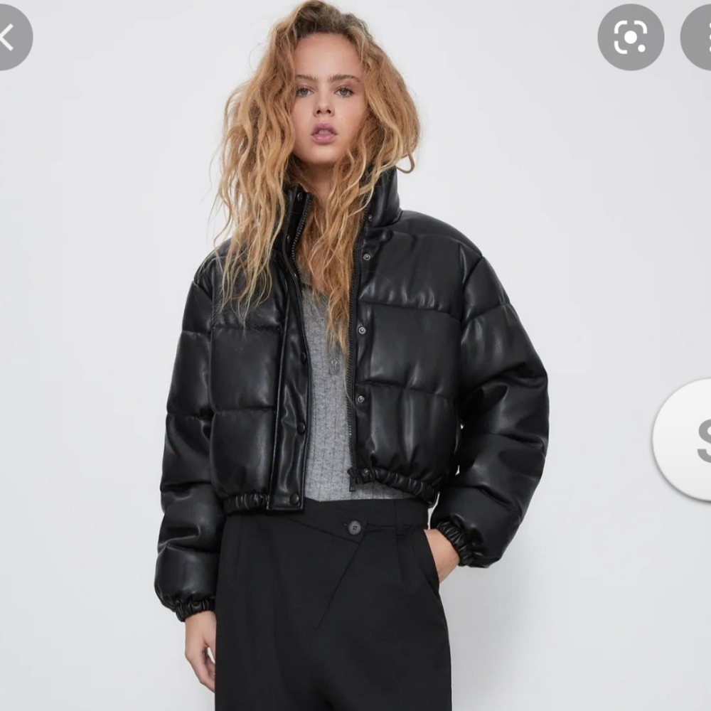Zara black leather puffer large